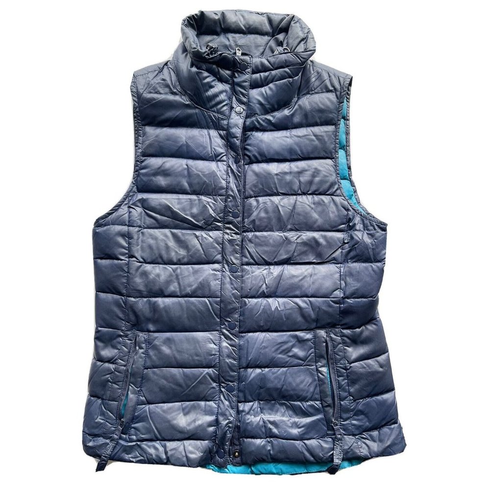 Gap Navy Blue Full Zip Down Insulated Puffer Coat Jacket Vest Womens Size XS
